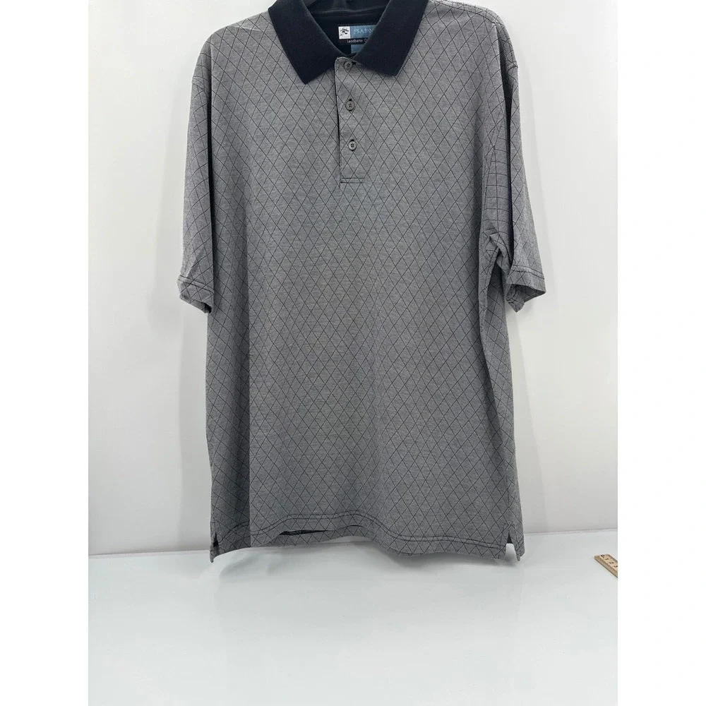 Jos. A. Bank Leadbetter Golf‎ Polo Shirt Mens XL Grey Black Diamond Lattice Knit